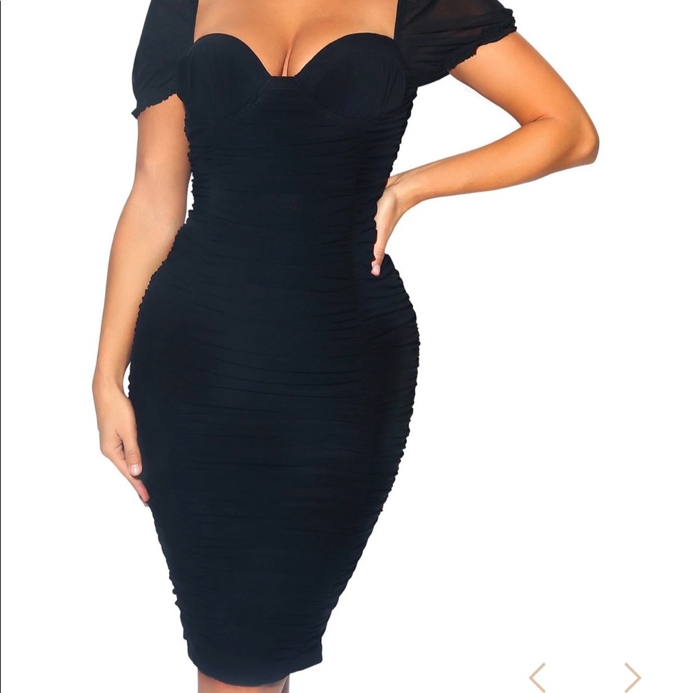 Black mesh dress-“CASSI” midi ruched dress